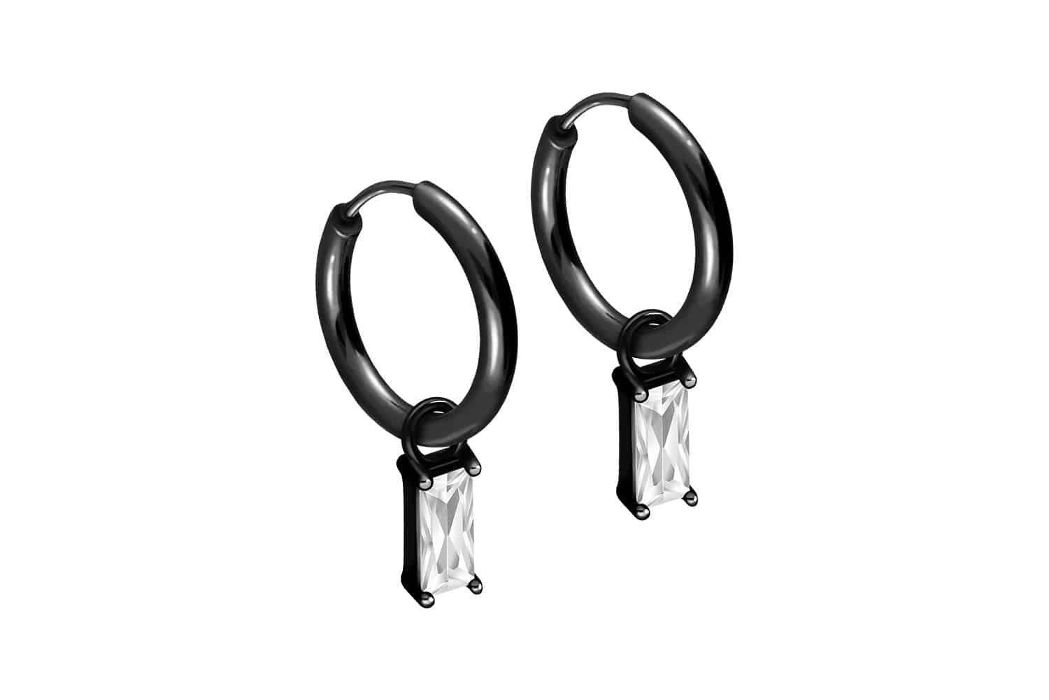 Chirurgenstahl Ohrclicker Creolen EINGEFASSTES KRISTALLRECHTECK von Piercingline